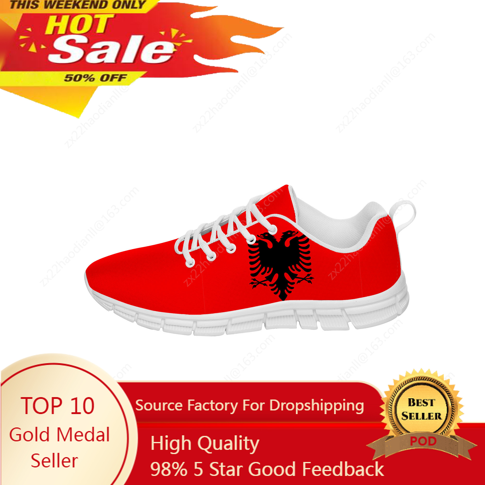 Running Shoes Lightweight - Albania Flag Eagle Sneakers Mens Womens