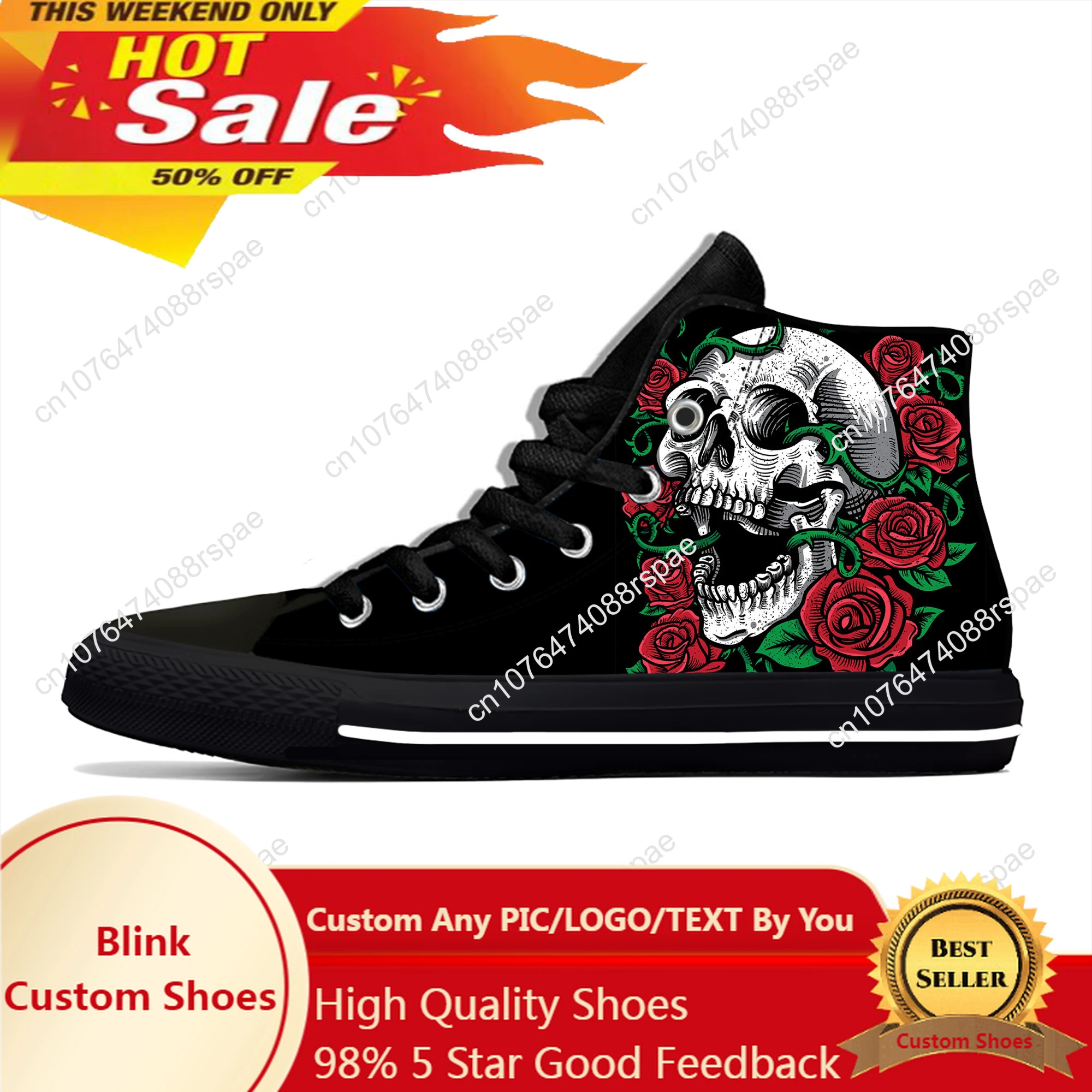 Running Shoes Lightweight - Skulls Roses High Top Sneakers Mens